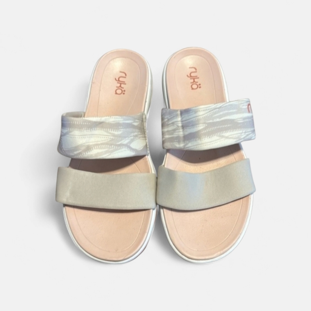 Ryka Light Pink and Cream Slide Sandals